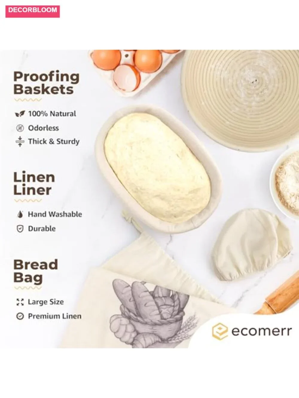 Rattan Bread Proofing Baskets Set of 2 Sourdough Starter Kit
